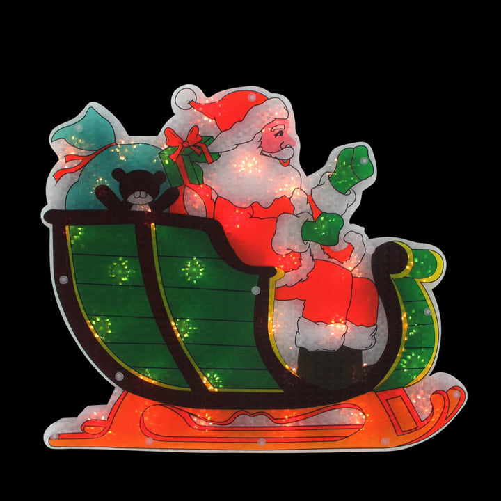 Pre-Lit Holographic Santa in Sleigh Christmas Window Silhouette - 17" - Clear Lights