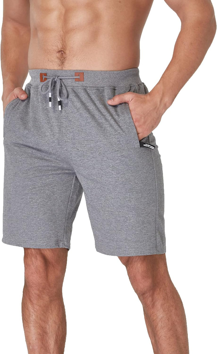 Mens Shorts Casual Workout Drawstring Shorts with Elastic Waist and Zipper Pockets