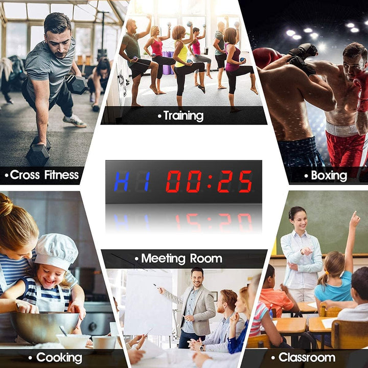 Gym Timer,Led Workout Colck Count Down/Up Clock,11.5" X 4" Ultra-Clear Digital Display, Power Bank Compatible with Workout Metal Stopwatch, Multi-Scenes with Remote