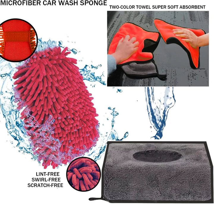 Car Interior Cleaning Kit - Car Cleaning Kit & Car Wash Kit-Car Wash Cleaning Tools Kit with Car Wash Brush Mop and Microfiber Towels