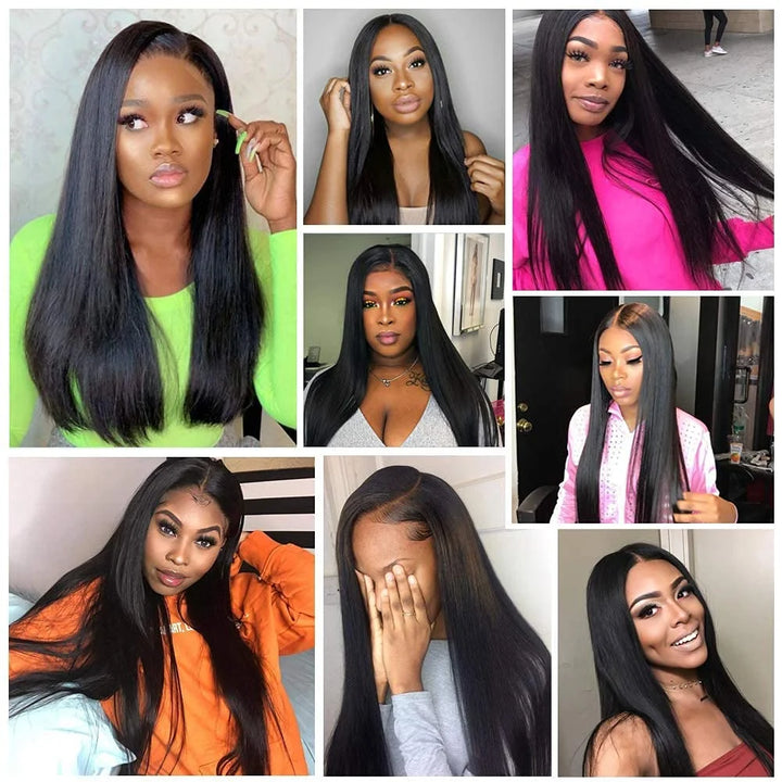 Brazilian Hair Wigs Straight 13X4 Lace Front Wigs Human Hair Lace Frontal Human Hair Wigs for Blak Women 180 Density Pre Plucked Remy Virgin Hair Natural Black Color 24 Inch