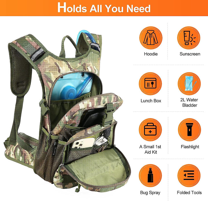 Hydration Pack with 2L Hydration Bladder,Lightweight,Insulation,Water Backpack for Hiking, Running, Climbing, Hunting, Biking