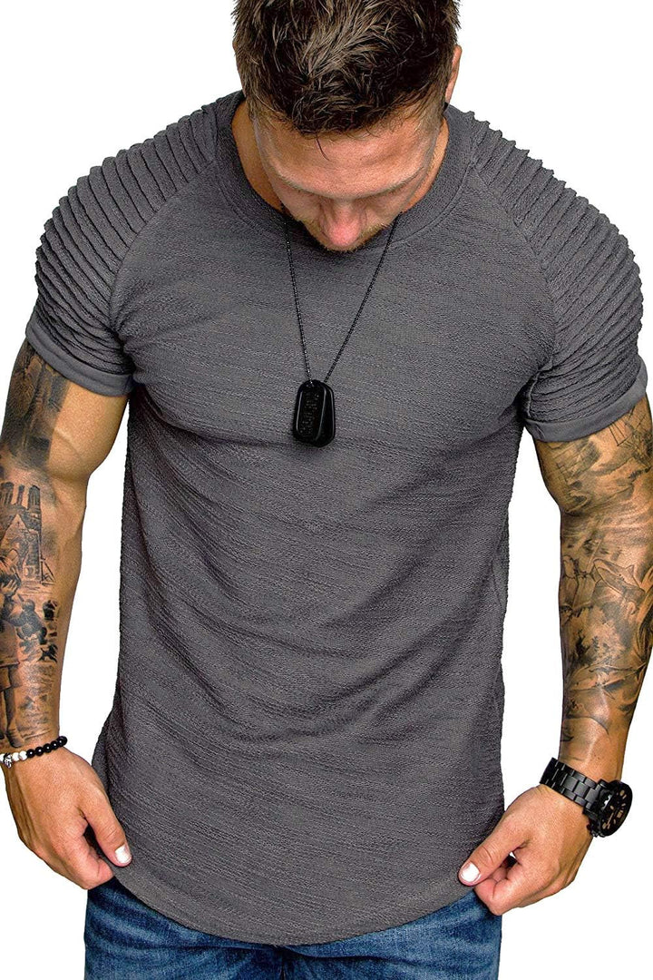 Men'S Muscle T-Shirt Pleated Raglan Sleeve Bodybuilding Gym Tee Short Sleeve Fashion Workout Shirts Hipster Shirt