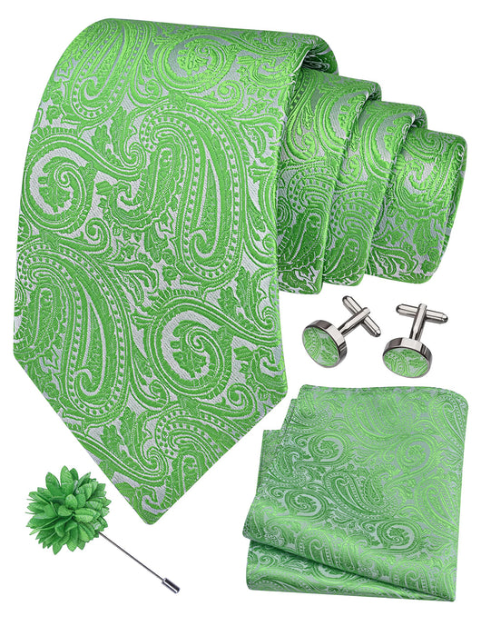 GUSLESON 3.15"（8cm） Mens Tie and Lapel Pin Paisley Necktie Hankerchief Cufflinks Set for Men