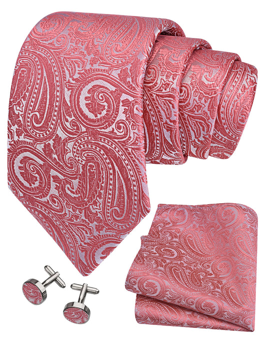 GUSLESON 3.15"（8cm） Mens Tie and Lapel Pin Paisley Necktie Hankerchief Cufflinks Set for Men