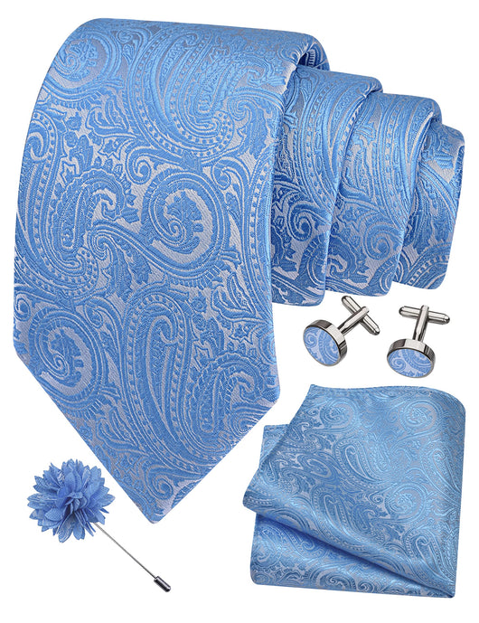 GUSLESON 3.15"（8cm） Mens Tie and Lapel Pin Paisley Necktie Hankerchief Cufflinks Set for Men