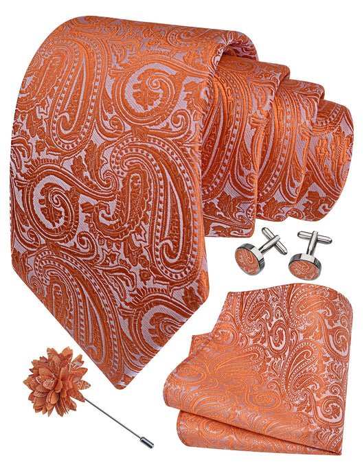 GUSLESON 3.15"（8cm） Mens Tie and Lapel Pin Paisley Necktie Hankerchief Cufflinks Set for Men