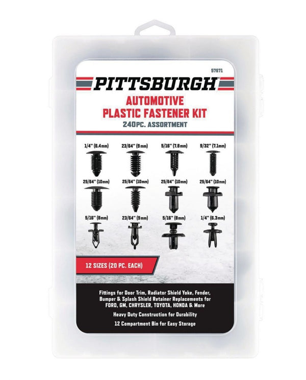 PITTSBURGH Fender Automotive Plastic Fastener Kit, 240 Piece