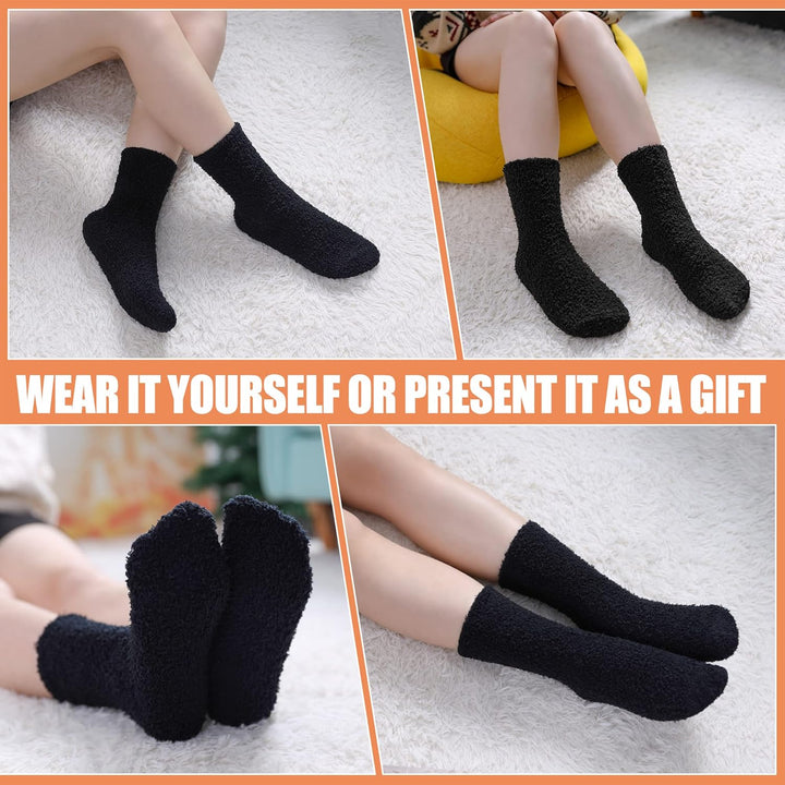 Womens Fuzzy Slipper Socks Animal Soft Warm Cute Microfiber Cozy Fluffy Winter Christmas Socks (5 Pairs Black)