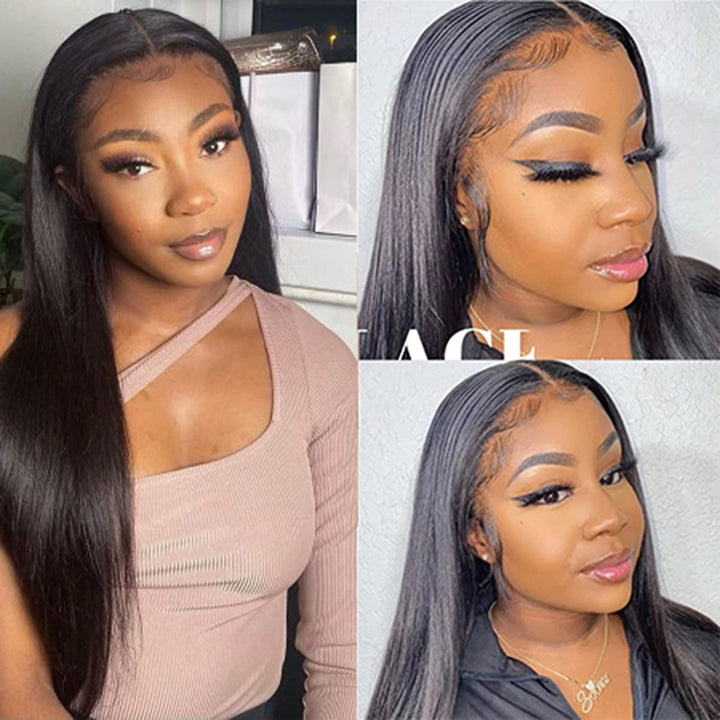 Hair Lace Front Wigs Human Hair 13X4X1 T Part Straight Transparent Lace Frontal Wigs for Black Women Human Hair 180% Density Pre Plucked with Baby Hair Full and Thick Natural Color 18Inch