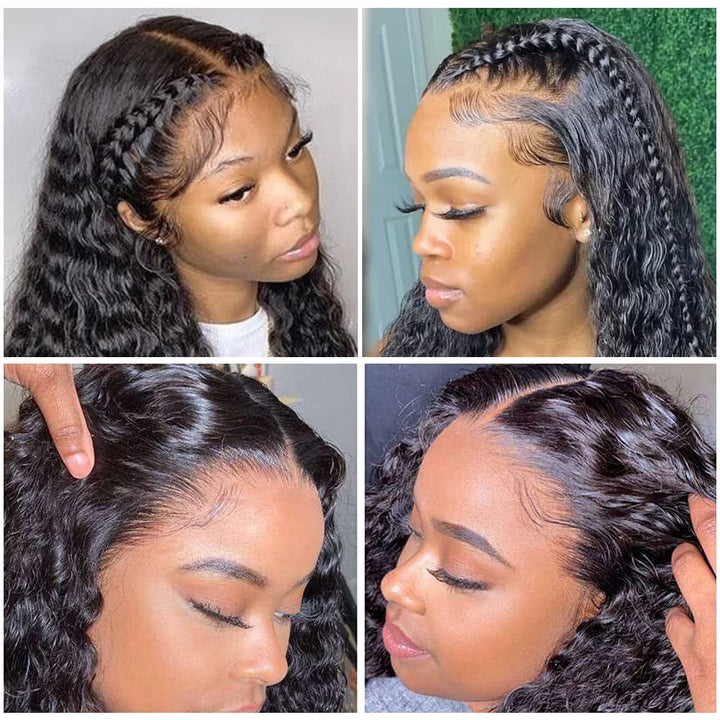 13X6 Deep Wave Lace Front Wigs Human Hair 200% Density HD Transparent Lace Frontal Wig for Black Women Glueless Wigs Pre Plucked with Baby Hair Natural Hair Black Color Deep Wave Wig(18Inch)