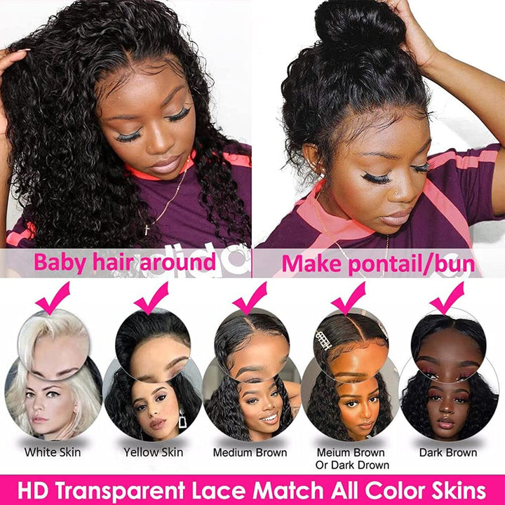 13X4 Water Wave Lace Front Wigs Human Hair 12A Curly Frontal Human Hair Wigs for Women Hd Glueless Wigs Human Hair Pre Plucked with Baby Hair 18Inch