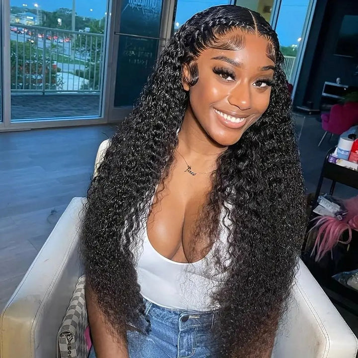 Kinky Curly Lace Front Wigs Human Hair Wigs for Black Women 180% Density 4X4 HD Transparent Lace Closure Curly Human Hair Wigs for Black Women with Baby Hair Natural Color 20 Inch