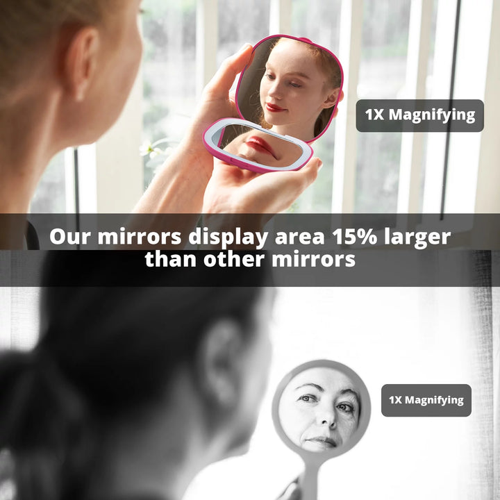 Mirror Travel Makeup with Lights 10X Magnifying Handheld Portable Mirror for Home Rose