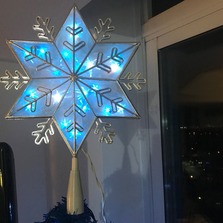 10" Silver Snowflake Lighted Christmas Tree Topper - Blue Lights