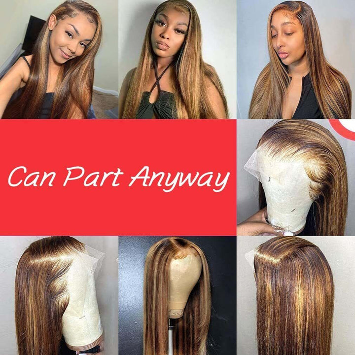 13×4 4/27 Highlight Colored Straight HD Lace Front Wigs Human Hair with Gifts