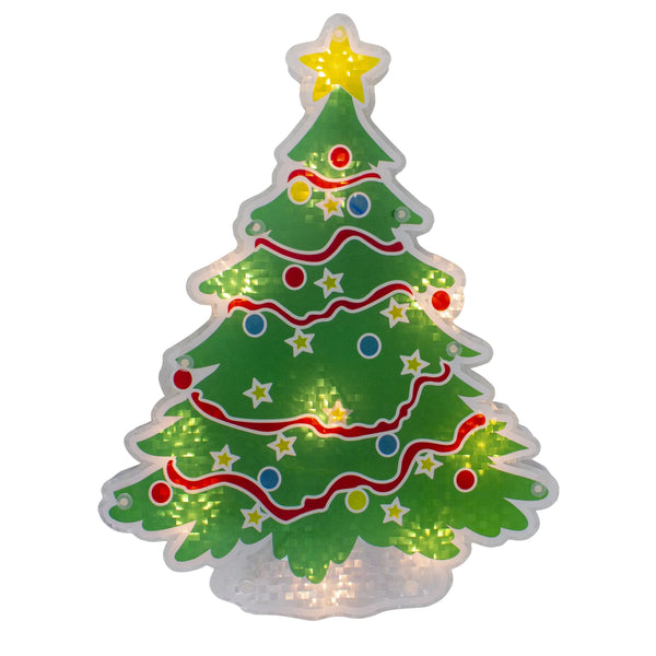 Lighted Holographic Christmas Tree Window Silhouette - 12.5" - Clear Lights