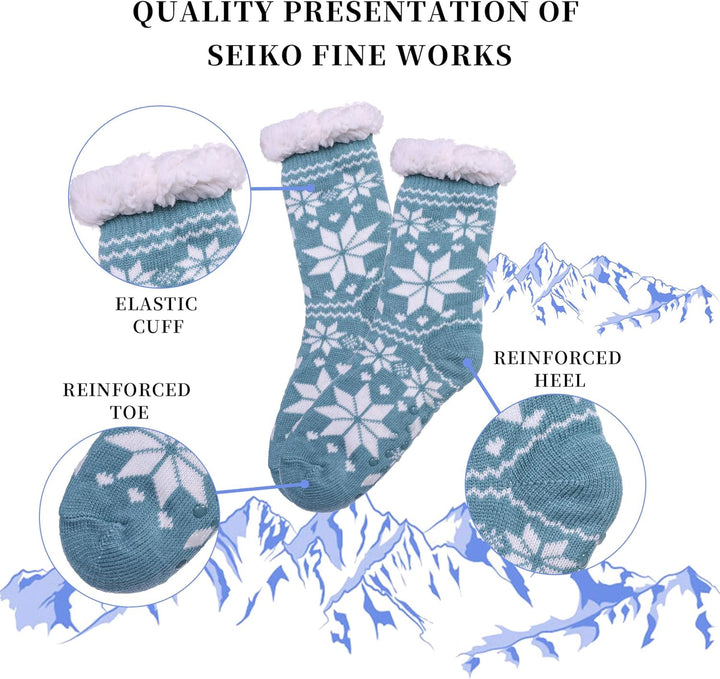 Slipper Socks for Women with Grippers, Winter Warm Fuzzy Indoor Christmas Gifts Socks