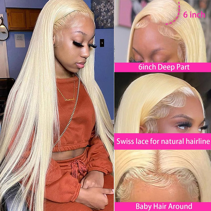 Blonde Lace Front Wigs Human Hair Pre Plucked 613 13X6 Lace Front Wig Human Hair Blonde Wig Human Hair 180 Density 613 HD Lace Frontal Wig (22Inch)