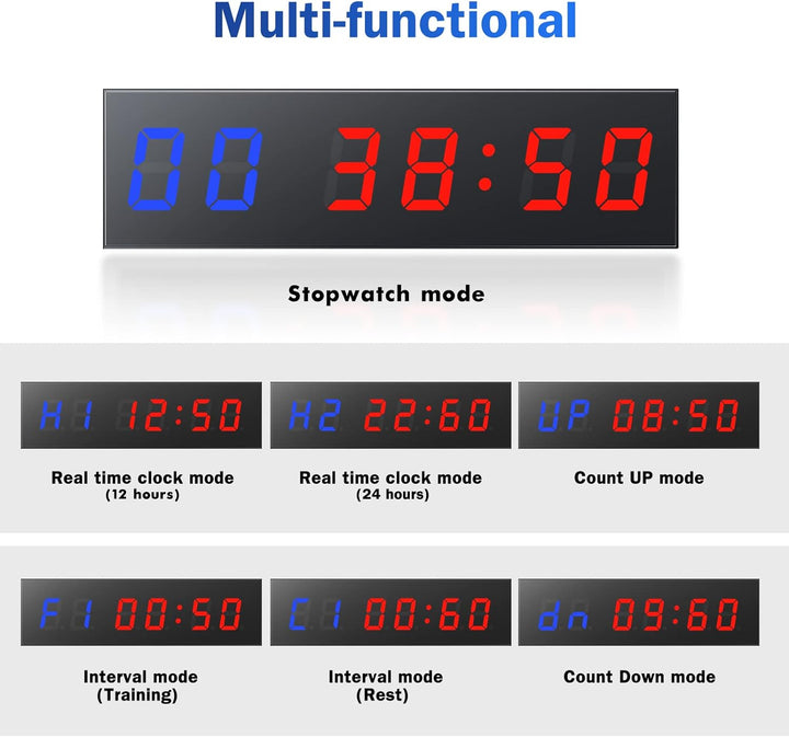 Gym Timer,Led Workout Colck Count Down/Up Clock,11.5" X 4" Ultra-Clear Digital Display, Power Bank Compatible with Workout Metal Stopwatch, Multi-Scenes with Remote