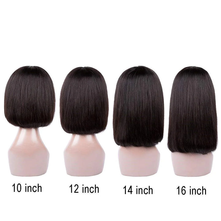 Short Bob Wigs for Black Women Human Hair Wigs with Bangs Straight Wigs 100% Brazilian Virgin Hair Glueless Machine Made Wig Natural Color Short Bob Wigs 12 Inch