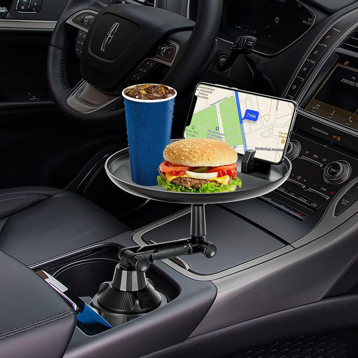 Car Cup Holder Tray, Car Tray Table for Eating with Cell Phone Slot, Lap Tray for Car Universal Adjustable Cup Tray Holder 360° Swivel Tray Fits Vehicle, Boats,Golf Cart, Suv,Truck and All Cars