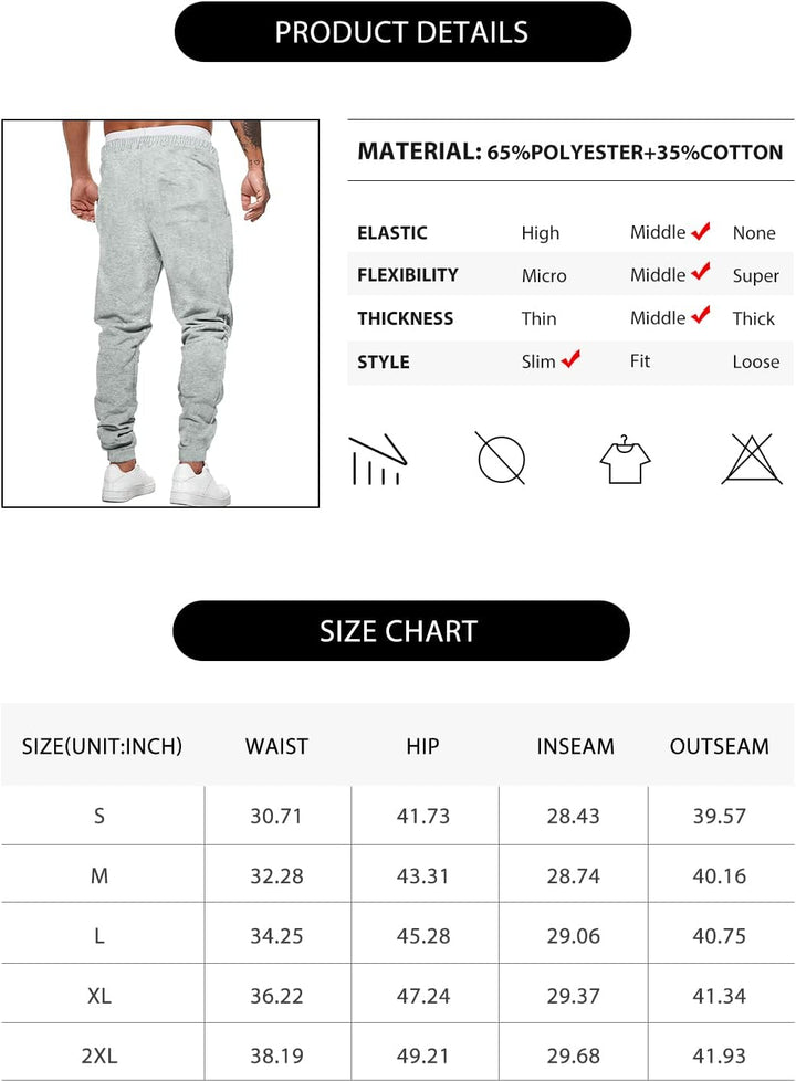 Mens Sweatpants Lightweight Slim Fit Drawstring Waist with Pockets Joggers for Men Workout, Running, Gym