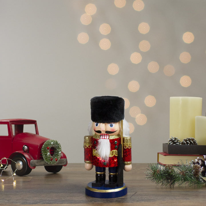 7.25" Red and Blue Chubby Wooden Christmas Nutcracker Soldier with Rifle