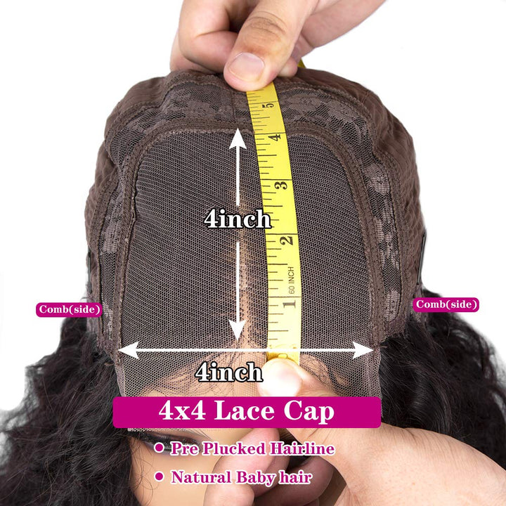 Hair 4X4 Water Wave Lace Front Wigs Human Hair, 180% Density Curly Lace Frontal Wigs Human Hair Pre Plucked Wet and Wavy Human Hair Wigs for Women 26 Inch