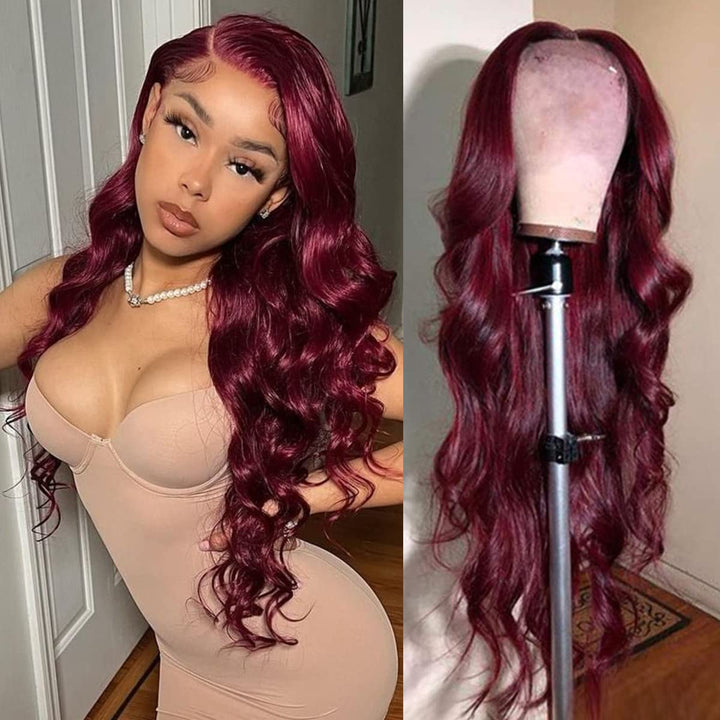 Burgundy Lace Front Wigs Human Hair 99J Body Wave 13X4 Lace Front Wig Human Hair for Black Women Pre-Plucked 180% Density Full Lace Wig Hair Wig (18Inch, Burgundy Wig Human Hair)