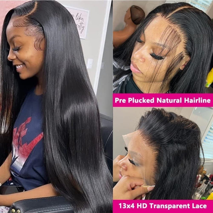 30 Inch Straight Lace Front Wigs Human Hair 13X4 HD Lace Frontal Wigs Human Hair 180% Density Straight Human Hair Wigs for Black Women Pre Plucked with Baby Hair