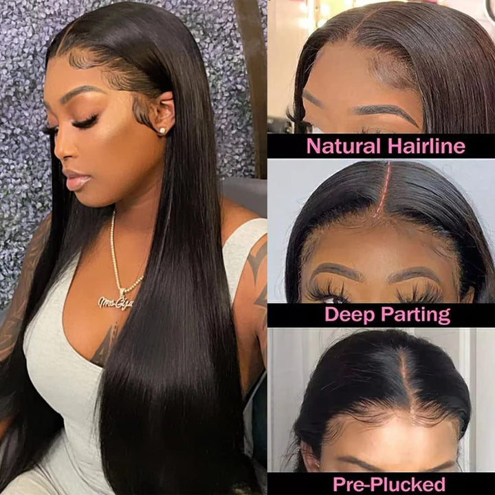 Hair Lace Front Wigs Human Hair 13X4X1 T Part Straight Transparent Lace Frontal Wigs for Black Women Human Hair 180% Density Pre Plucked with Baby Hair Full and Thick Natural Color 18Inch