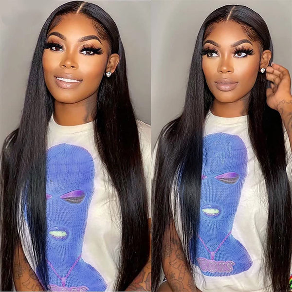 Straight Lace Front Wigs Human Hair 5X1 T Part Lace Wig Human Hair Pre Plucked Brazilian Virgin Straight Closure Wigs for Black Women with Natural Baby Hair Natural Color