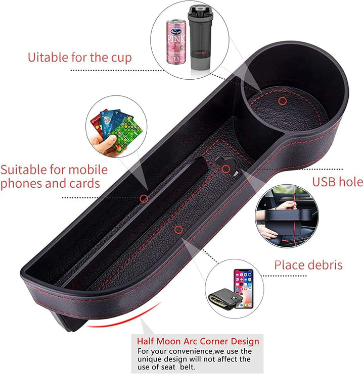 Car Seat Gap Storage Box Seat Gap Filler with Cup Holder, Premium PU Leather Console Side Filler Organizer Pocket for Car Accessories Interior, Holding Phone, Wallet, Cup Holder