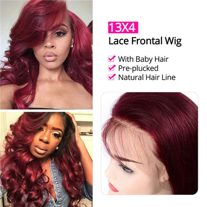 Burgundy Lace Front Wigs Human Hair 99J Body Wave 13X4 Lace Front Wig Human Hair for Black Women Pre-Plucked 180% Density Full Lace Wig Hair Wig (18Inch, Burgundy Wig Human Hair)