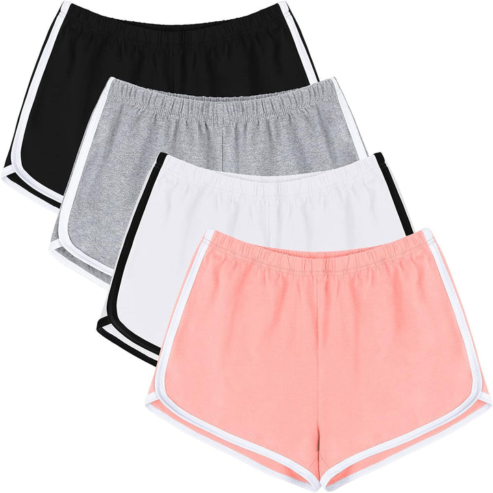 4 Pack Yoga Short Pants Cotton Sports Shorts Gym Dance Lounge Shorts Dolphin Running Athletic Shorts for Women