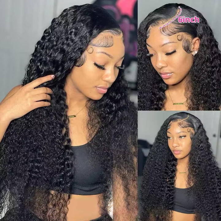 13X6 Deep Wave Lace Front Wigs Human Hair 200% Density HD Transparent Lace Frontal Wig for Black Women Glueless Wigs Pre Plucked with Baby Hair Natural Hair Black Color Deep Wave Wig(18Inch)