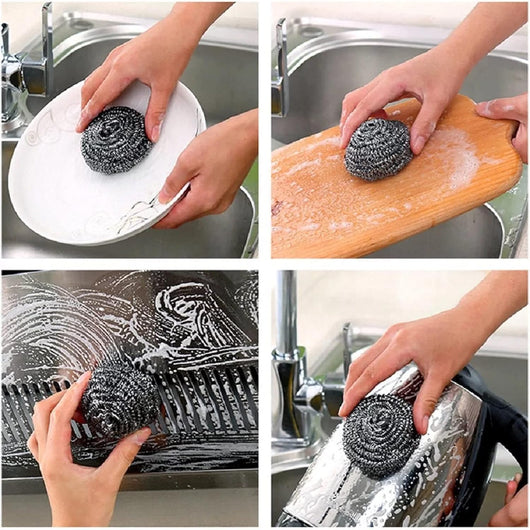 Stainless Steel Scourer Pads Steel Sponges Stainless Steel Scrubber Balls for Kitchen, Bathroom, Pots and Pans (6PCS)