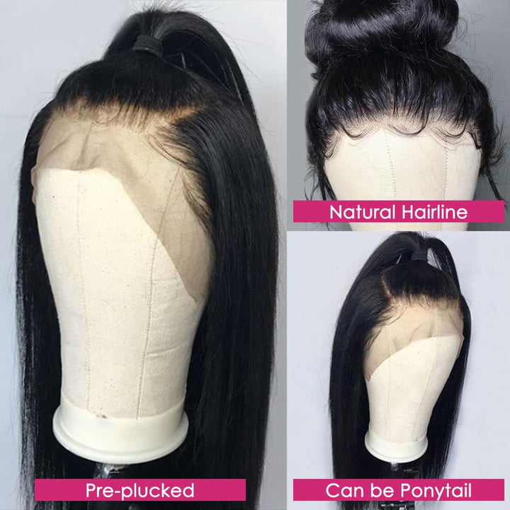 Hair 13X6 Lace Front Wigs Human Hair HD Lace Frontal Wigs Pre Plucked Baby Hair Brazilian Virgin Straight Human Hair 180 Density Natural Black 22 Inch