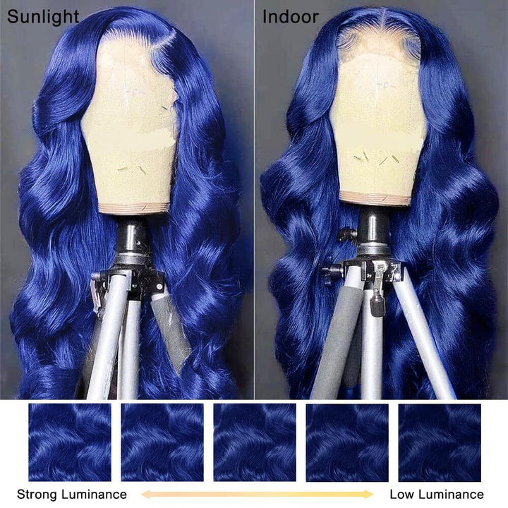 Blue Body Wave Wigs Human Hair 13X4 HD Dark Blue Lace Front Wigs Pre Plucked