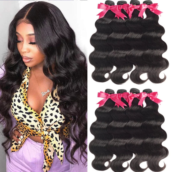 Body Wave Bundles Human Hair 8A Unprocessed Virgin Remy Brazilian Hair Weave 10 12 14 16 Inch 4 Bundles 400G Double Weft Natural Color for Black Women