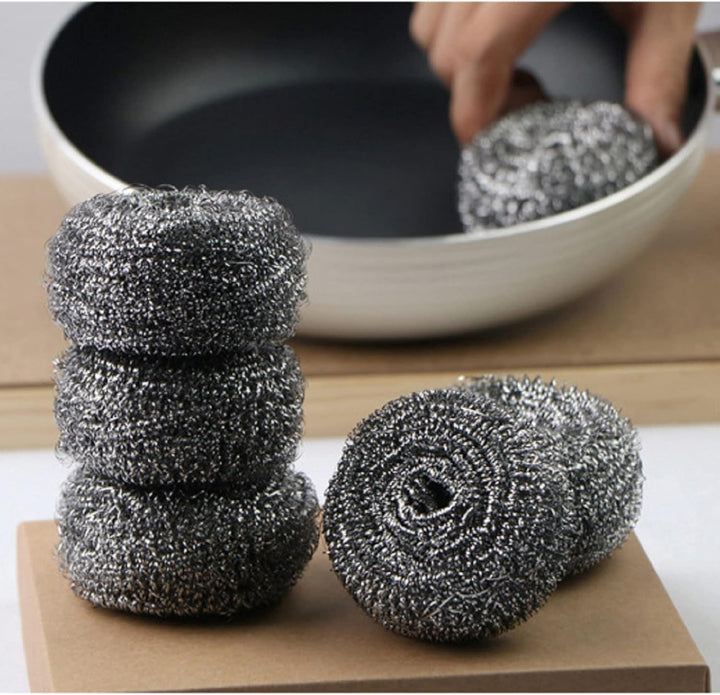 Stainless Steel Scourer Pads Steel Sponges Stainless Steel Scrubber Balls for Kitchen, Bathroom, Pots and Pans (6PCS)