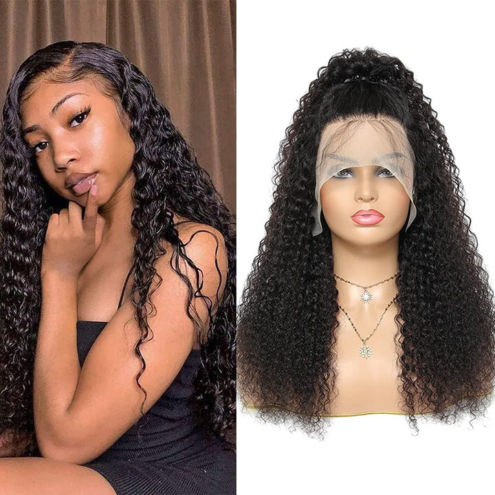 Curly Lace Front Wigs Human Hair 24 Inch Brazilian Deep Curly Human Hair Wigs for Black Women HD Transparent Lace Front Wig Pre Plucked 150% Density with Baby Hair