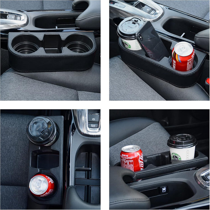 Black Multifunctional Car Cup Holder Car Seat Organizer Gap Filler Bottle Phone Storage Organizer, Black Stitching