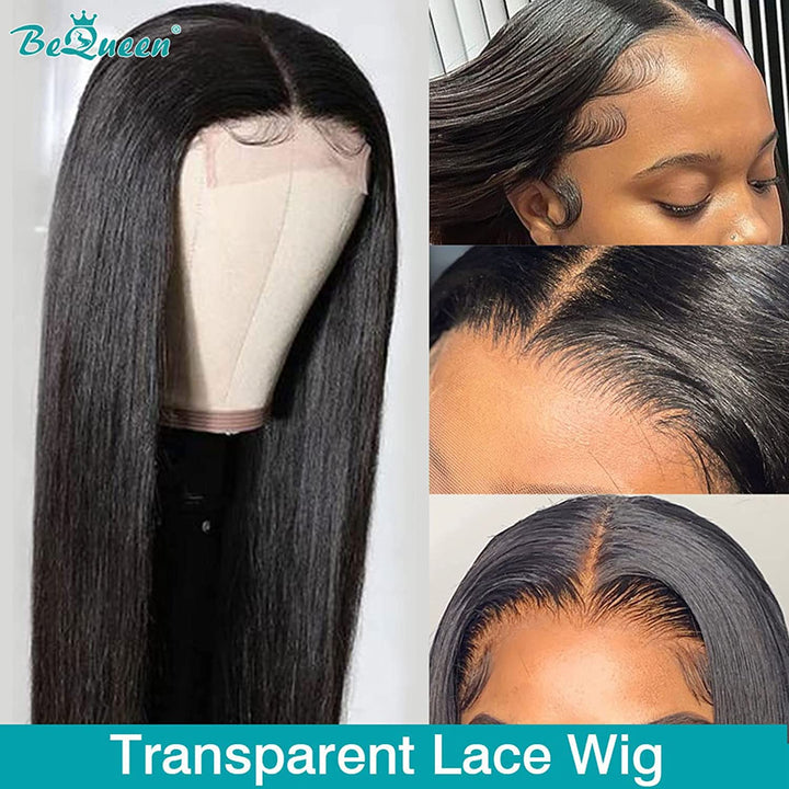 Lace Front Wigs Human Hair 150% Density Glueless Pre Plucked Brazilian Body Wave Human Hair Wigs for Black Women 4X4 Lace Closure Wigs Human Hair Straight with Baby Hair Bleached Knots Natural