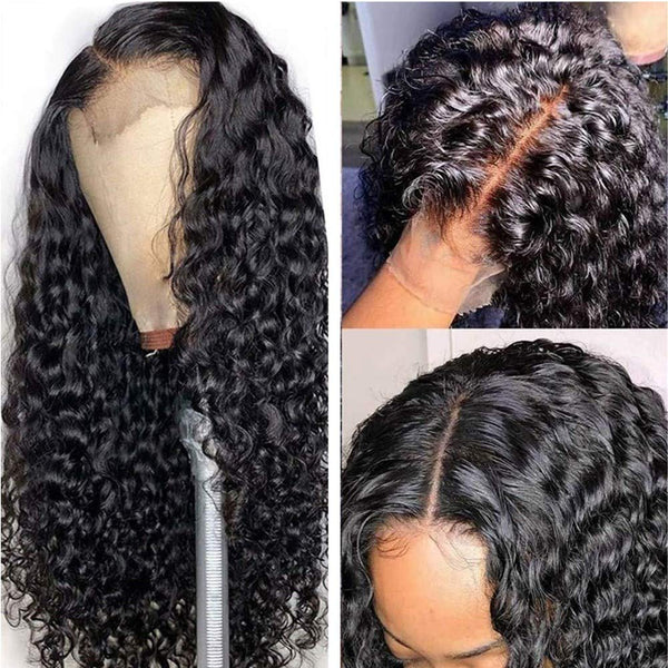 Wet and Wavy Wigs Human Hair 18 Inch Water Wave Closure Wig Brazilian Virgin Hair HD Transparent Lace Front Wigs for Black Women Pre Plucked Free Part Wig 150% Density Natural Color ( 18Inch,4×4 Wig )