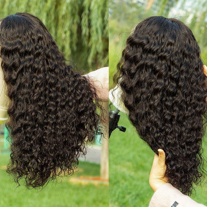 Wet and Wavy Wigs Human Hair 18 Inch Water Wave Closure Wig Brazilian Virgin Hair HD Transparent Lace Front Wigs for Black Women Pre Plucked Free Part Wig 150% Density Natural Color ( 18Inch,4×4 Wig )