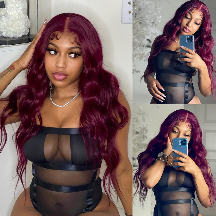 Burgundy Lace Front Wigs Human Hair 99J Body Wave 13X4 Lace Front Wig Human Hair for Black Women Pre-Plucked 180% Density Full Lace Wig Hair Wig (18Inch, Burgundy Wig Human Hair)