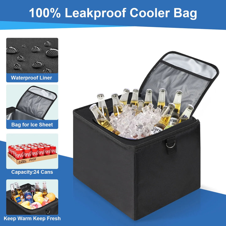 Large Car Trunk Organizer with Insulated Leakproof Cooler, Collapsible Waterproof Car Organizer with Non Slip Bottom Strips for Vehicle Sedan, Suv, Truck,Van