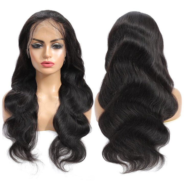 Body Wave Lace Front Wigs Human Hair Pre Plucked Bleached Knots with Baby Hair 13X4 Lace Frontal Human Hair Wigs 150% Density Brazilian Virgin Human Hair Wigs for Black Women Natural Color 24 Inch